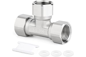 ERGAOBOY 1 Pcs 304 Stainless Steel 3 Way 3 Ends Flexible Movable Tee Connector, 1/2" Female T-Piece Pipe Fitting for Sprayer, Angled Valve, Shower Arm