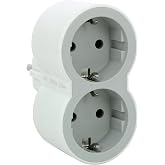 LEGRAND Dual 2P+T Adapters, 2 Front Sockets White/Light Grey 694516 | Dual 2P+T adapters, 2 front outlets, plug thief. Colour