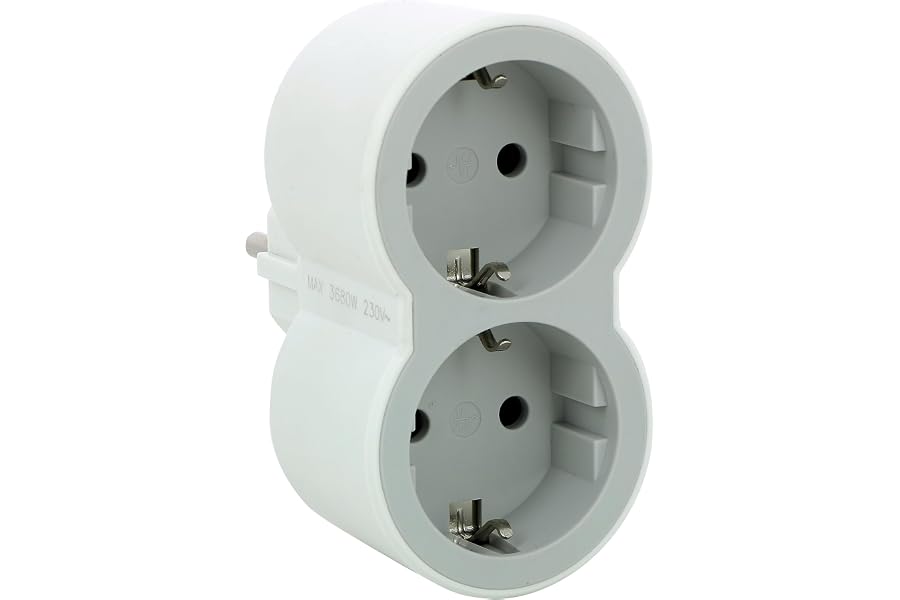 LEGRAND Adaptadores Doble 2P+T, 2 Tomas de Corriente Frontales, Ladron de enchufes. Color Blanco/Gris Claro 694516
