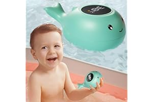WYFCR Thermomètre de bain de bébé, Ecran LED, thermomètre de bain, belle forme de baleine, affichage du temps d'avertissement de température mignon Cartoon Kids baby shower thermomètre(bleu)