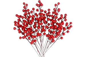SULOLI 20 Pezzi Bacche di Agrifoglio Rosso,Bacca Artificiale Decorazione per Albero di Natale