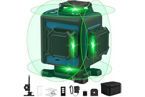 OMMO Kreuzlinienlaser Grün 4 x 360°, Selbstnivellierender Linienlaser mit Fernbedienung, Eingebaute Lithiumbatterie Mit Ladegerät, 50m ± 0,2 mm/m, Kreuzlaser IP54 Staub & Wasserschutz