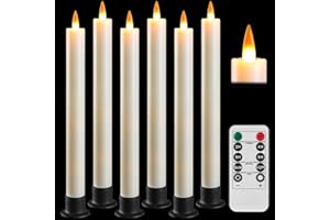 Da by Vela LED con control remoto y temporizador, vela LED de cono alimentada por batería, mecha dinámica 3D, juego de 6, marfil, 6 bases negras, adecuada para la decoración del hogar