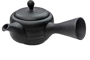 TEACLUB Kyusu Tetera japonesa de cerámica con colador de té de acero inoxidable, tetera japonesa con una sola mano, color negro, 200 ml