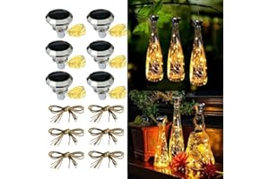 ADLOASHLOU Lot de 6 bouteilles solaires 20 LED 2 m,Guirlande lumineuse solaire pour bouteille LED,Diamant,Guirlande d'ambiance solaire,Pour bouteille de bricolage,Décoration (6 pièces chaudes)