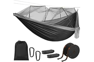 ALTORICO Hamaca Camping con Mosquitero, Hammock de Viaje Doble Portátil 300 x 200 cm Súper Ligero Material, 300kg Capacidad de Carga Paracaídas de Nailon Transpirable, Hamaca Colgante Secado Rápido, Negro