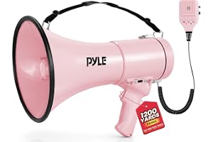 Pyle 50W Megaphone Bullhorn - Portable, Automatic Siren & Adjustable Volume,Projection Range Up to 1200 Square Yards, Aux Inp