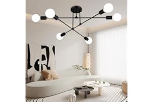 PSATFITO G Modern Chandelier Sputnik Ceiling Light,6 Lights E27 Industrial Ceiling Lights Fixture,Semi-Flush Mount Ceiling Lamp Vintage Ceiling Lighting for Dining Room Bedroom Living Room Kitchen-Black