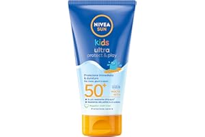 NIVEA SUN Latte Solare Kids Ultra Protect & Play FP50+ 150 ml, Protezione solare per bambini estremamente resistente all'acqua, Crema solare per bambini dai 3 anni in su