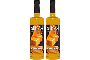 Mikah - Premium Flavors - Caramel (Caramello) x2 | Sciroppo Per Drink e Dessert | Uso Professionale | 2 Bottiglie da 1 Litro (2x1000ml)
