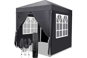 HOBBYZOO Tonnelle Pliante 2x2 m, Imperméable & Résistante,UV 50+ – Tissu Oxford 420D, avec 4 Parois latérales,Réglable en Hauteur,pour Jardin, Camping & Événements，Gris foncé