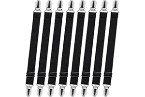 LIHAO 8 PCS Adjustable Bed Sheet Fasteners Elastic Bed Sheet Straps Fitted Bed Sheet Clips for Bedding Bedsheet Holder Straps Mattress Covers (Black)