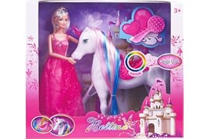 HAPITOIZ Princess Doll and Magic Light Unicorn Playset, Princess Unicorn Horse Toys Gifts for Girls Kids Aged 3 4 5 6, Present for Christmas, Birthday