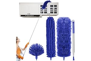MUXUN Feather Duster Extendable, Dusters for Cleaning Kit with Telescoping Extension Pole 100 Inch, Long Handled Duster for Cleaning Cobwebs Ceilings Fans, Reusable Bendable (Blue)