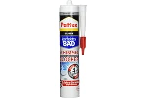 ‎PATTEX Pattex,2101167,Perfektes AA8Bad SchimmelBlocker Silikon, Sanitärsilikonmit 4-fach-Schutz gegen Schimmel, Dichtmassefür 5 Jahre garantiert saubere Silikonfugen, 1 x 300ml