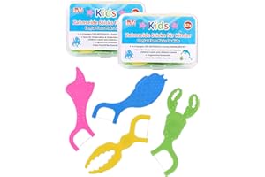 ‎LAOYE 64PCS Zahnseide-Stick-Kinder Zahnseide für engen Zahnzwischenräume Zahnseidesticks Ocean Kids Floss Dental Sticks Zahnseide mit kindergerechtem Griff in 4 bunt Tierformen, 2er Pack je 32 Stück