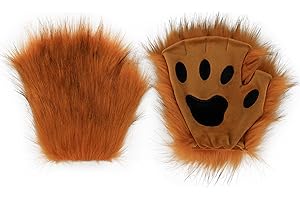 hbbhml Lindos guantes de pata de gato, peludos, sin dedos, gatito, zorro, garra, animal, guante de garra de animal, disfraz de Halloween, Navidad, cosplay, Zorro, talla única
