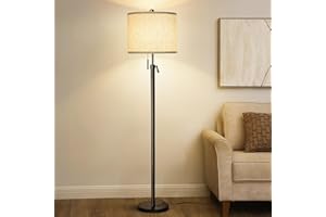 QINGMIAO Floor Lamps for Living Room, Modern Floor Standing Lamps with Lampshade,3 Colors Temperature,Adjustable Height,Black Standing Lamps for Living Room Bedroom Office(9W Bulb Included)