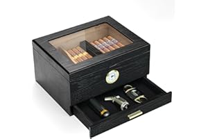 ‎SLEGE Slege Zigarren Humidore, Humidor-Zigarren, Spanische Zeder Hölzerne Zigarrenbox, Zigarren Zubehör Schublade, mit Humidor Befeuchter,Hygrometer,Teiler,Männer Geschenk Zigarren Zubehör(1-50 Zigarren)