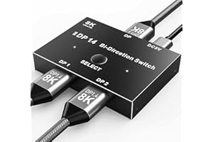 CAMGEET 8K displayport DP 1.4 splitter switch 8K@30Hz 4K@120Hz, przełącznik dwukierunkowy 2 w 1 Out/1 in 2 Out, kompatybilny z różnymi interfejsami źródeł wideo i wyświetlaczy