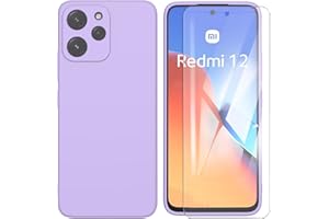 ARRYNN Funda Xiaomi Redmi 12 4G / 5G (6.79") con Cristal Templado Protector de Pantalla,Ultra Slim Protectora Funda de Silicona Líquida Suave Case Cover para Xiaomi Redmi 12 4G / 5G - Púrpura