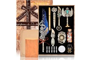 YICMY Quill Pen and Ink Set, Feather Pen Calligraphy Set, Quill Pen with Wax Seal Set, 8 Letter Paper, Stationery Gift for Handwriting Lover Birthday Christmas