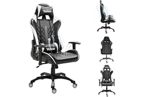 Dripex Chaise Ergonomique, Gaming Reglable en Hauteur, Chaise Gamer avec Support Lombaire, Fauteuil de Bureau avec Appuie-Tête et Dossier Haut pour Adulte Enfant sans Repose-Pied- Blanc