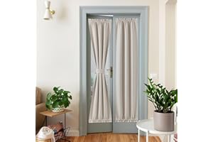 NICETOWN French Door Curtains, Opaque, 26 x 72 Inch, Thermal Insulated Curtains for Glass Windows, Thermal Insulated Door Shade for Bedroom, 1 Panel, Natural