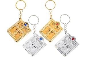 VOSAREA 4 Stücke Mini Bibel Anhänger, Mini Bibel Schlüsselanhänger Taschenanhänger Bibel Katholisch Schlüsselbund Gold und Silber Mini Bibel Schlüsselanhänger Souvenir Taufe