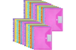 MOWETOO 24 Stück Dokumententasche A4, Dokumentenmappe A4 zum Abheften, Dokumententaschen mit 11 Lochrand Klettverschluss und Etikettentasche, Sammelmappen für Dokumente Organisieren (6 Farben)