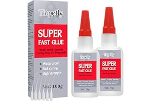 TIEPETLY Sekundenkleber Extra Stark 100g, Superkleber Schnell Trocknen, kleber Extra Stark für Holz, Glas, Keramik, Metall, Kunststoff, Wasserfest, Hitzebeständiger