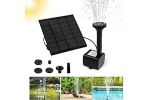 Omitium Fuente Solar para Estanque - Bomba de Agua para Jardín con Panel Monocristalino de 1,2 W - 4 Estilos de Fuentes para Pájaros, Peces y Estanques Pequeños