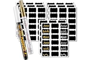 Naklejki Na Tablicę Kredową, DZSEE® Wodoodporne Etykiety Samoprzylepne, Czarne Naklejki do Etykietowania, Etykiety do Kuchni, Słoików I Butelek | Kwiatowy| 144+2 pióra