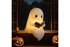 ‎FLANLIY Flanliy Halloween Deko Geisterlampe, Ghost Reading Book Lamp, Halloween Geister Leselampe, 3D Geist Deko Lamp Batteriebetrieben, LED Gespenster Lampe für Schlafzimmer, Wohnzimmer, Büro (L)