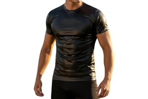 Latexliknande herrskjorta 1/2 arm konstläderskjorta