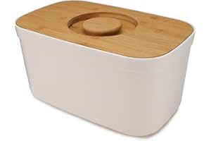 Joseph Joseph Huche à Pain avec Couvercle Amovible Planche à Découper en Bambou - Blanc