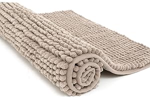 Pincy Szenilowa antypoślizgowa mata łazienkowa, 50 x 80 cm, kudłaty dywanik łazienkowy z mikrofibry, szybko wchłania wodę, można prać w pralce, trwały, idealny do wanny, łazienki, pokoju (beżowy)