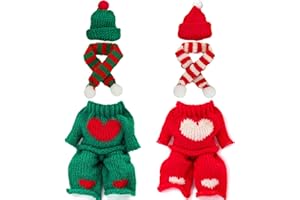 MOMAHUA Baby Doll Christmas Clothes Set,Heart Knitted Stripe Dress with Scarf^ Winter Outfit,Doll Clothing Accessories, for Girls, Xmas Doll Dress Up Toys