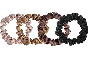 DMQ Hair Scrunchies, Small Satin Silk Stretchy,Skinny Hair Scrunchie Satin Hairbands for Thick hair Curly Hair Thin Hair Sleeping Traceless Frizz Prevention Girls Women Use (4 mall-4 colors)