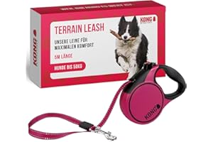 KONG ausrollbare Hundeleine in 5m Länge I Für große Hunde bis 50kg I Größe L I Hochwertige Rollleine mit Break & Lock System in pink I komfortable Leine mit Softgriff & reflektierendem Gurt
