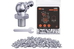 TRILINK M6 Grease Nipples, Metric Grease Fittings with 45-Degree Angle, Grease Nipples Kit with Wrench for Quick Installation – Ideal for Automotive, Agricultural & Industrial Machinery (50pcs)