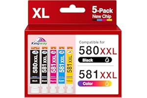KINGWAY 580XXL 581XXL Ink Cartridges for Canon 580 & 581 Ink Cartridges for Canon Pixma TS705 TR8550 TR7550 TS6150 TS6151 TS6250 TS6251 TS6350 TS8350 TS8351 TS9550 TS8352, 5 Pack