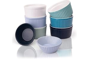 Amazy Moldes de cerámica para soufflé, 6 cuencos y 2 moldes para magdalenas (juego de 8 unidades)