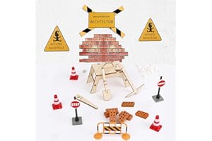 AKSXU Wichtel Zubehör Baustelle, 21 Pcs Miniatur Wichtelzubehör Set für Wichteltür Baustelle Weihnachten Deko, Wichtel Baustelle Einzug Set mit Absperrungsset,Pylonen, Werkzeug-Set