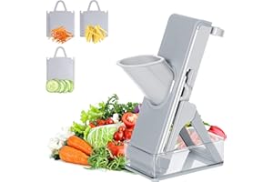 POLIGONO Krajalnica do warzyw, wielofunkcyjna szatkownica do warzyw, Turbo Cut pionowe ostrze ze stali nierdzewnej, do ziemniaków, marchwi, cebuli, szarej
