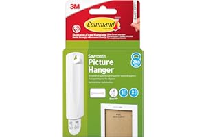 Command 17040 Sawtooth Picture Hanger Kit with Adhesive Strips - Hanger Holds up to 1.8Kg (4lb) - 75 mm x 25 mm, White ,Pack of 1
