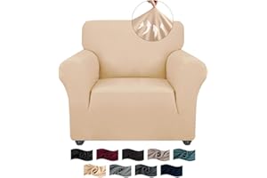 CYCMACO Housse Fauteuil 1 Place avec Accoudoirs, Jacquard Housse Canape Extensible, Universelle Sofa Cover Antidérapante, Couvre Canapé pour Chiens Et Chats Animaux, Lavable, Beige Jaune