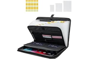 Tolesum Ognioodporna torba na dokumenty z zamkiem błyskawicznym, teczka z przegródkami A4 z 13 wieloma przegródkami i 8 etykietami, teczka na dokumenty z 3 kieszeniami na przybory piśmiennicze na