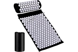 GiReich Akupressurmatte Set, Schwarz Shiatsu Massagematte Akupunktur Massage Matte mit Kopf Kissen, Tasche, für Erleichterung der Rückenschmerzen Kopf Nackenschmerzen（66x42x2cm）