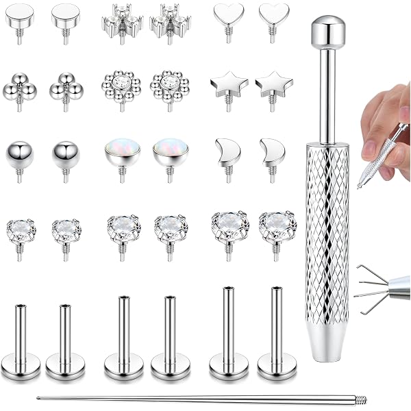 Lot De 10 Piercings Labret Acier Inoxydable 16G - Pour Lèvres, Nez, Tragus, Hélix - Argent